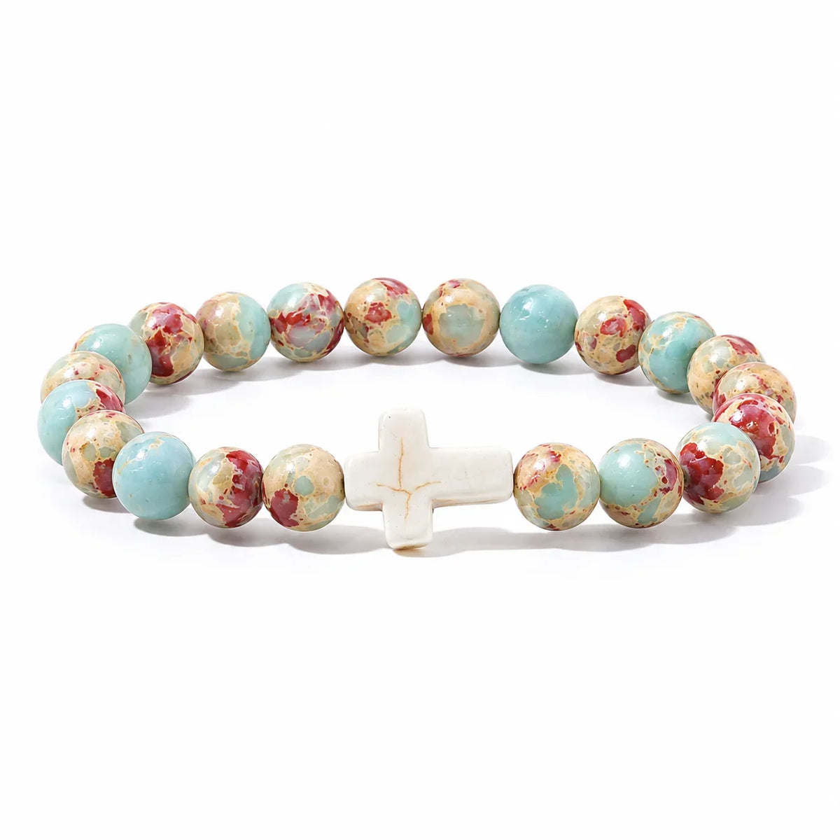 Natural Stone & Wood Bead Rosary Bracelet - Hematite Cross Meditation & Yoga Jewelry for Men & Women