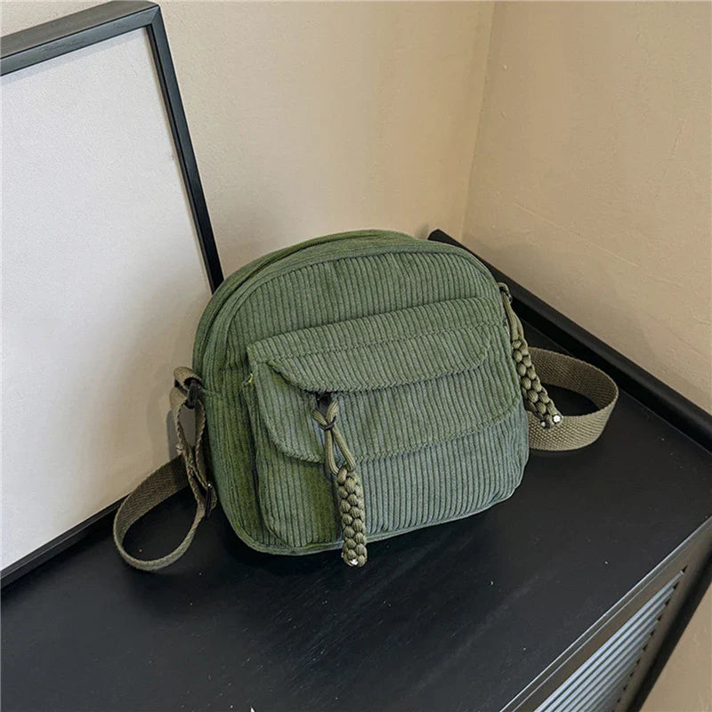 Corduroy Women's Small Shoulder Bag - Cute Crossbody Tote for Teen Girls, Korean Harajuku Style Messenger Bag