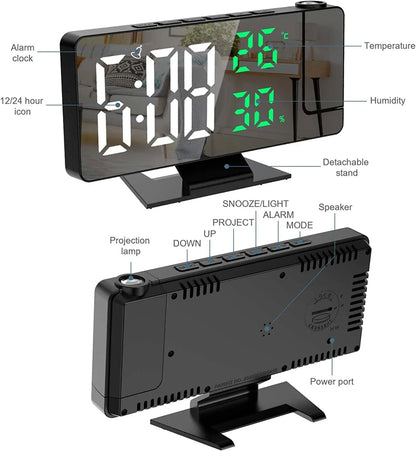 LED Digital Projection Alarm Clock – Ceiling Projector with Time, Temperature Display, Backlight & Snooze Function for Home