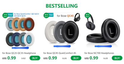 KUTOU Replacement Ear Pads for Bose QC45 – Soft Protein Leather Cushions for QuietComfort 45