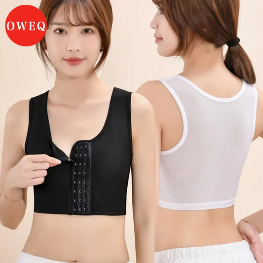 OWEQ Women’s Chest Binder – Breathable Sportwear Trans Crop Top, Flat Breast Binder, Tomboy Bra Tank, Stretch Shaping Corset