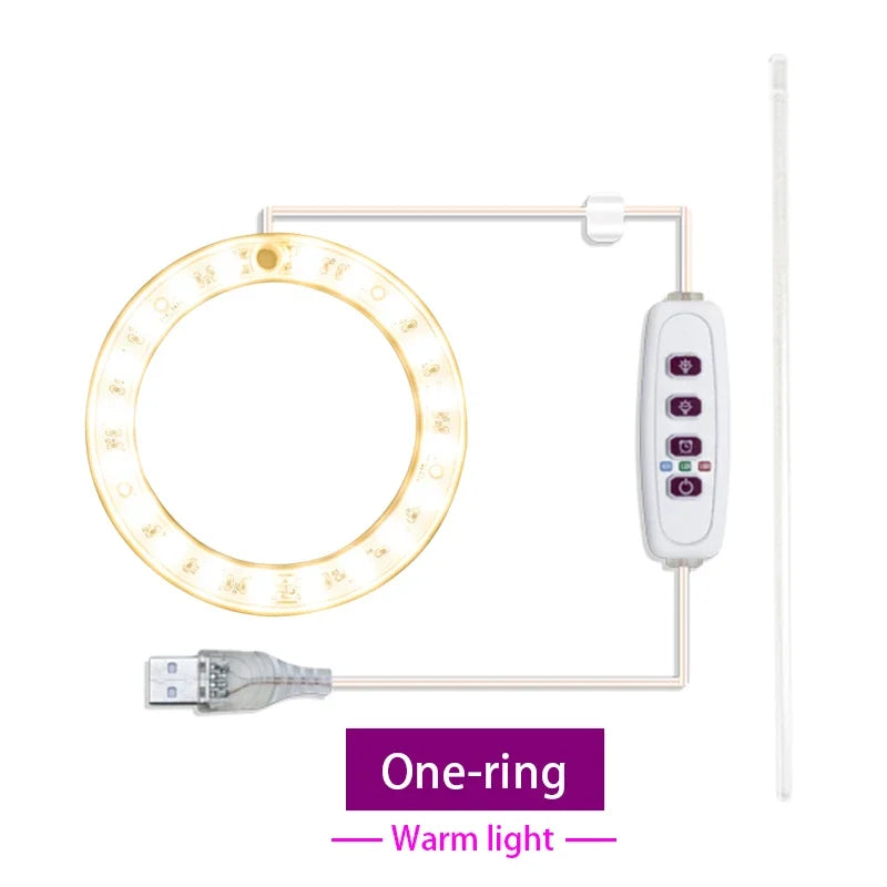 LED Full Spectrum Grow Light — USB 5V Adjustable Height Dimmable Lamp with Timer for Indoor Plants & Herbs