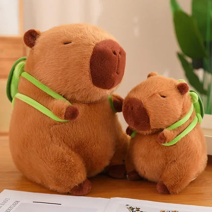 Cute Turtle & Capybara Plush Backpack Pendant – Strawberry Hat Soft Stuffed Toy for Kids Birthday Gift
