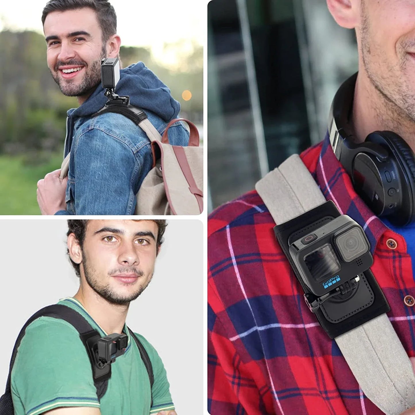 Backpack Shoulder Strap 360° Rotate Buckle Mount: Quick Release for GoPro Hero 10-5, DJI Action 2 Camera Accessory