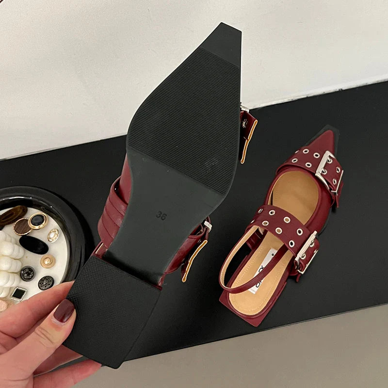 2025 Women’s Designer Flats – Luxury Buckle Slingback Sandals with Pointed Toe, Casual Mules for Ladies