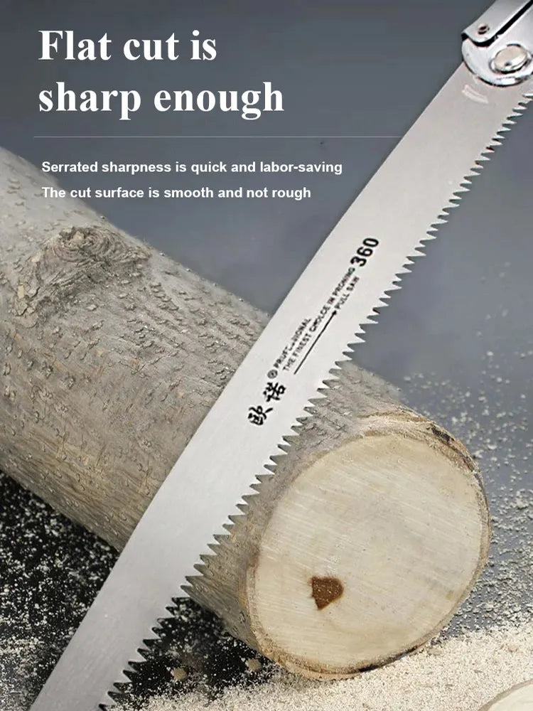 14-Inch Manganese Steel Folding Logging Saw: 3-Sided Tooth Safety Lock for Wood Branches, Tree Trimming, Bamboo Pruning, Bone Cutting