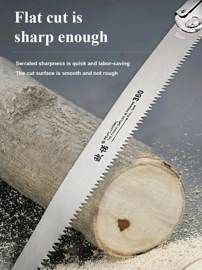 14-Inch Manganese Steel Folding Logging Saw: 3-Sided Tooth Safety Lock for Wood Branches, Tree Trimming, Bamboo Pruning, Bone Cutting