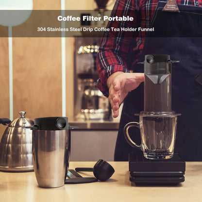 304 Stainless Steel Portable Coffee Filter – Reusable Drip Coffee Tea Holder Mug Set with Coffee Pot & Dripper