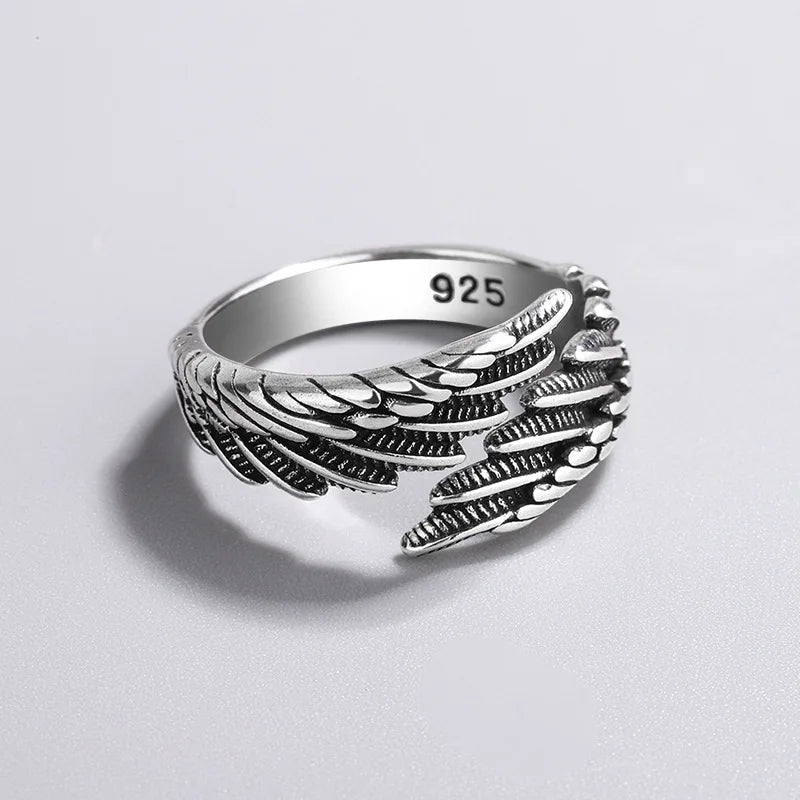 925 Sterling Silver Angel Wing Ring - Adjustable Women's Engagement & Wedding Jewelry