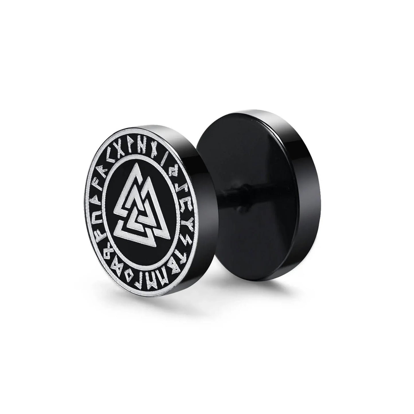 Vnox Men's Viking Black Stud Earrings - Vegvisir & Norse Valknut, Cool Punk Stainless Steel Set
