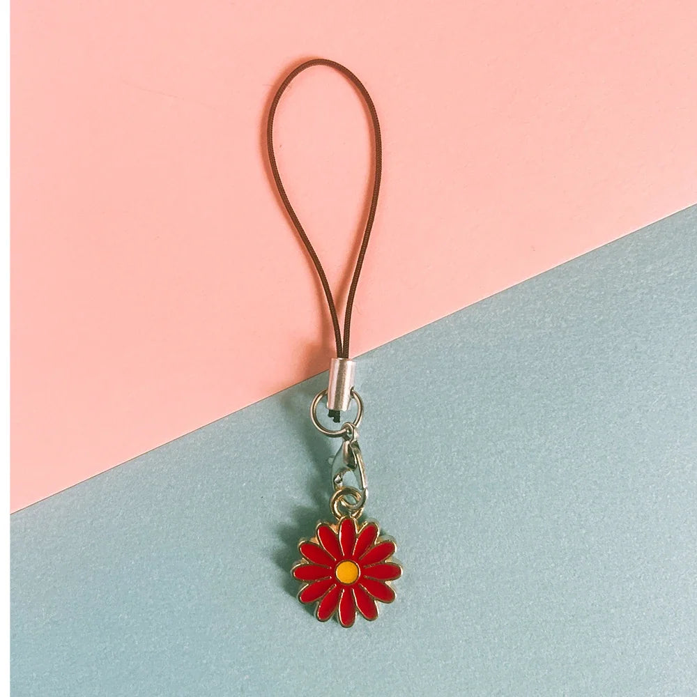 Enamel Flower Phone Lanyard - Floral Keychain Strap Bag Pendant Accessory Gift for Girls
