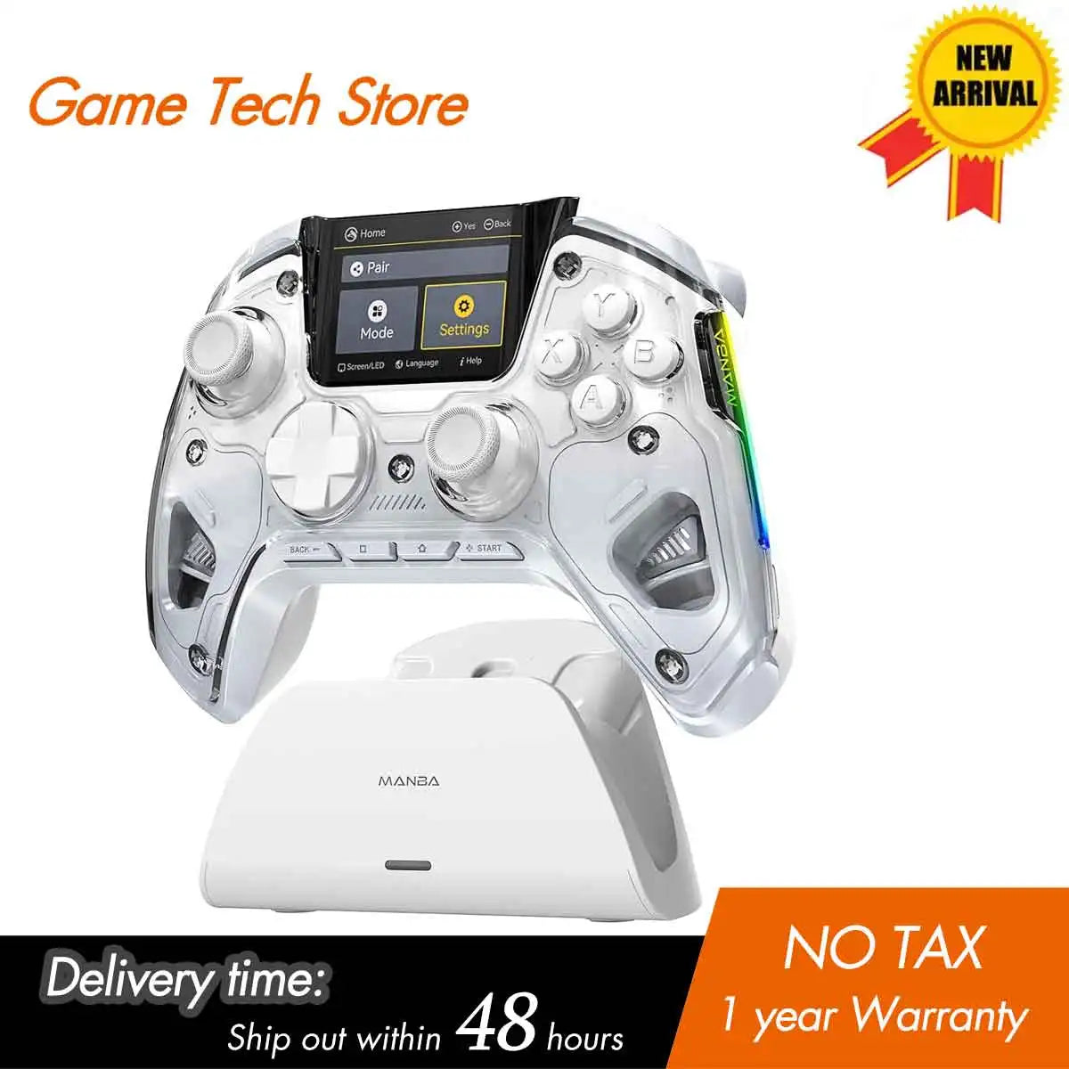 Interactive Screen Wireless Gaming Controller – Hall Effect Stick, RGB Light, 1800mAh, Charging Dock, Compatible with Switch/PC/iOS/Android