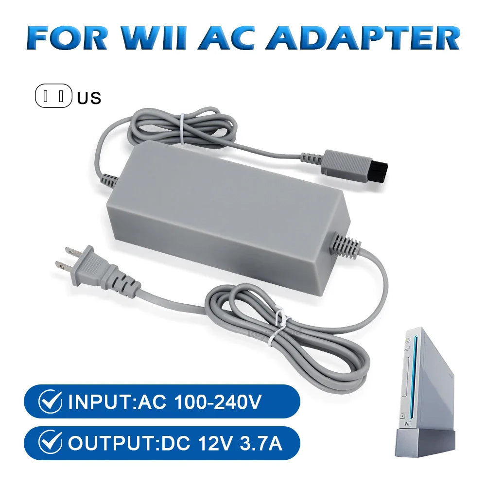 Nintend Wii AC Adapter 100-240V 12V 3.7A – EU/US Plug Wall Charger Power Supply