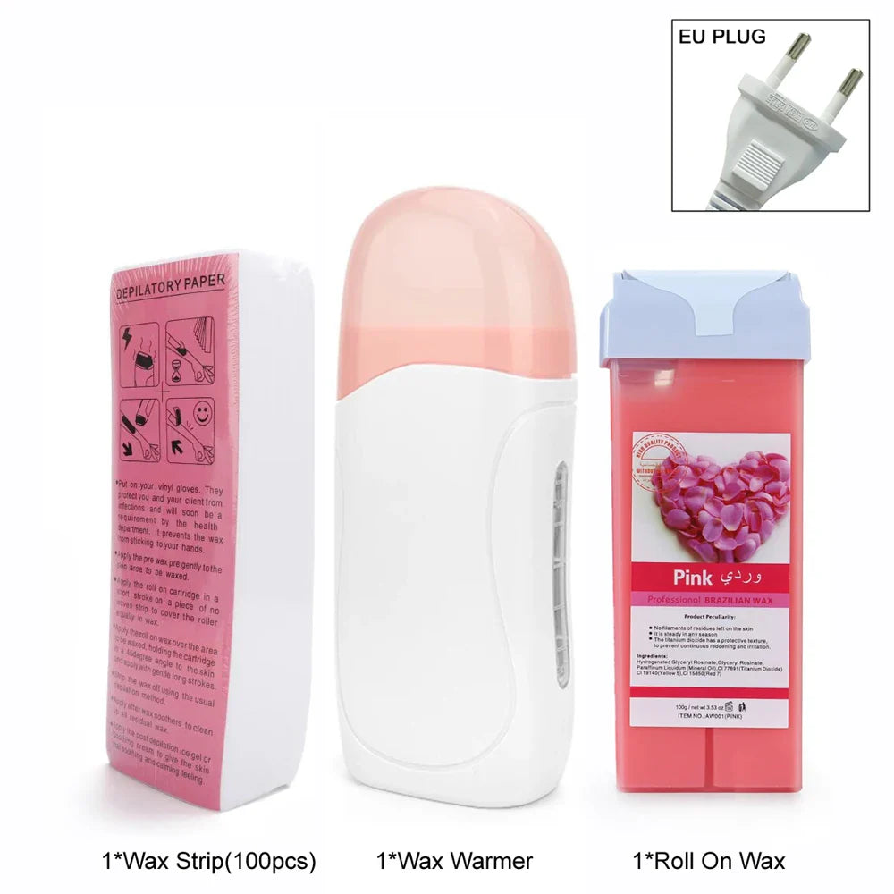 Unisex Hot Roll-On Wax Hair Removal Kit with Depilatory Cream, Wax Heater & Cartridge Warmer – Professional Waxing Set