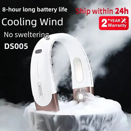 8000mAh Bladeless Neck Fan – Portable USB Rechargeable Hanging Fan with LED Digital Display, Silent Mini Personal Air Cooler for Travel & Outdoor Use