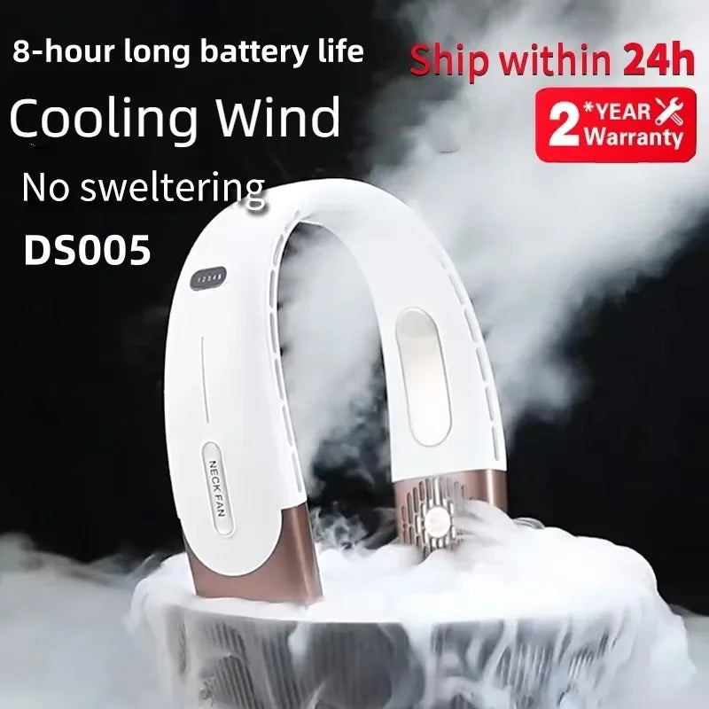 8000mAh USB Neck Fan - Portable Bladeless Rechargeable Cooling Fan with LED Display for Outdoor & Handheld Use