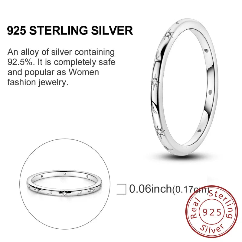 925 Sterling Silver Rings - Bow, Heart, Sun, Moon & Star Zircon Jewelry for Women, Birthday & Anniversary Gift