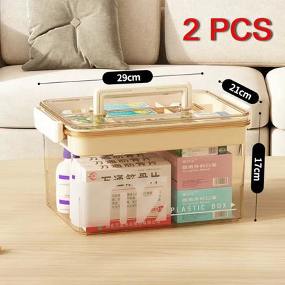 Multi-Layer Large Capacity Home Medicine Box – Transparent Medical Storage Case for First Aid & Medication Organization