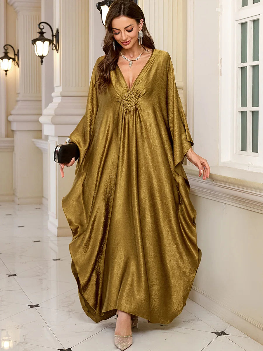 Women’s Sparkly Glitter Kaftan Dress – Batwing Sleeve Beach Maxi Cover-Up