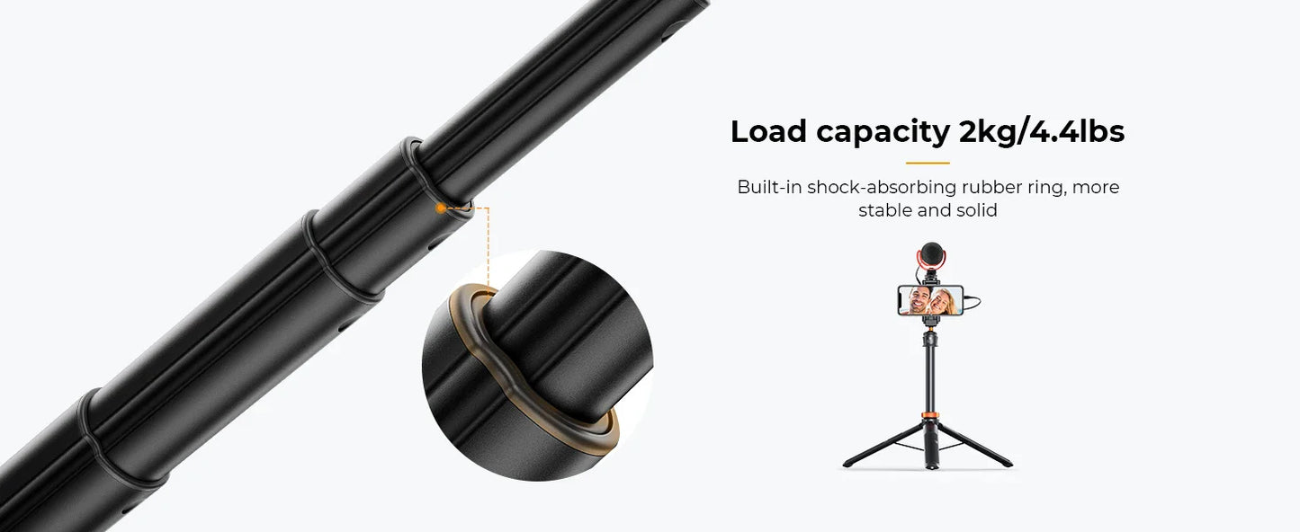K&F Concept MS08 62'' Phone Tripod – 1.58m Selfie Stick with Bluetooth Remote & GoPro Adapter (Black & Orange)
