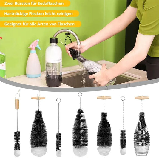 Beechwood Handled Soda Stream Bottle Brush | Glassware & Jars Cleaner | Kitchen Cleaning Tool for Drinkware & Wineglass Bottles