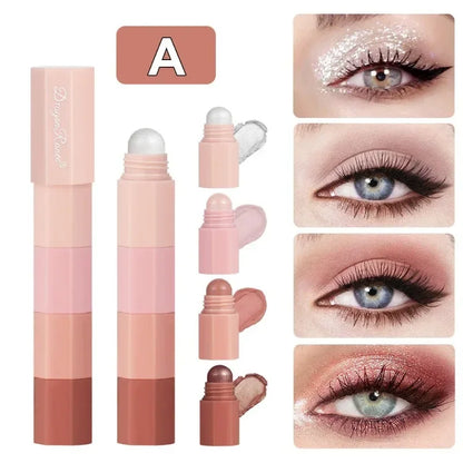 5-in-1 Eyeshadow Pencil Kit – Velvet Matte, Pigment, Shimmer & Highlight Makeup Combination in Pink & Brown Mini Eye Shadow Pen