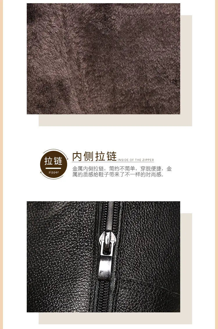 2024 Women’s Fashion Mid-Calf Boots – Waterproof Leather, Anti-Slip Zipper Winter Footwear