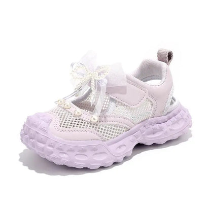 Girls Pearl Mesh Sandals - Summer Princess Shoes with Soft Mesh Design for Children
