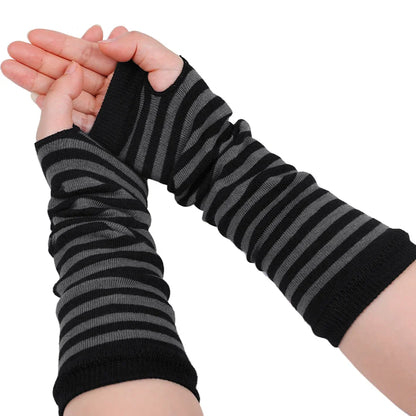 Punk Long Arm Fingerless Gloves – Adjustable Elastic Stripe Nylon Winter Arm Covers, Protective Cool Sleeves Mittens for Men & Women
