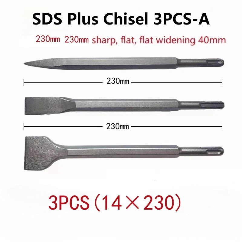 250mm SDS Plus Chisel Set – Electric Hammer Drill Bits (Point, Groove & Flat) for Concrete, Brick, Stone & Masonry Work