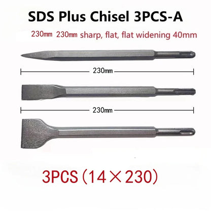 250mm SDS Plus Chisel Set – Electric Hammer Drill Bits (Point, Groove & Flat) for Concrete, Brick, Stone & Masonry Work