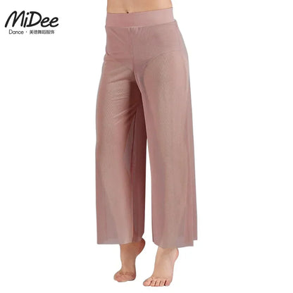 Women’s Lyrical Mesh Wide Leg Dance Pants – High Waist Modern Ballet Palazzo Trousers Contemporary Dance Costume Plus Size
