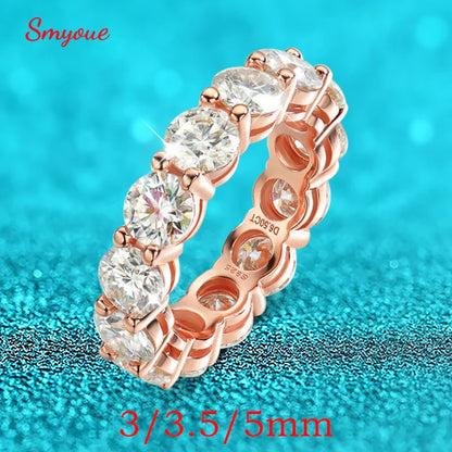 Smyoue Rose Gold Moissanite Ring for Women 3/3.5/5mm — 925 Sterling Silver Sparkling Wedding Band with GRA Certificate