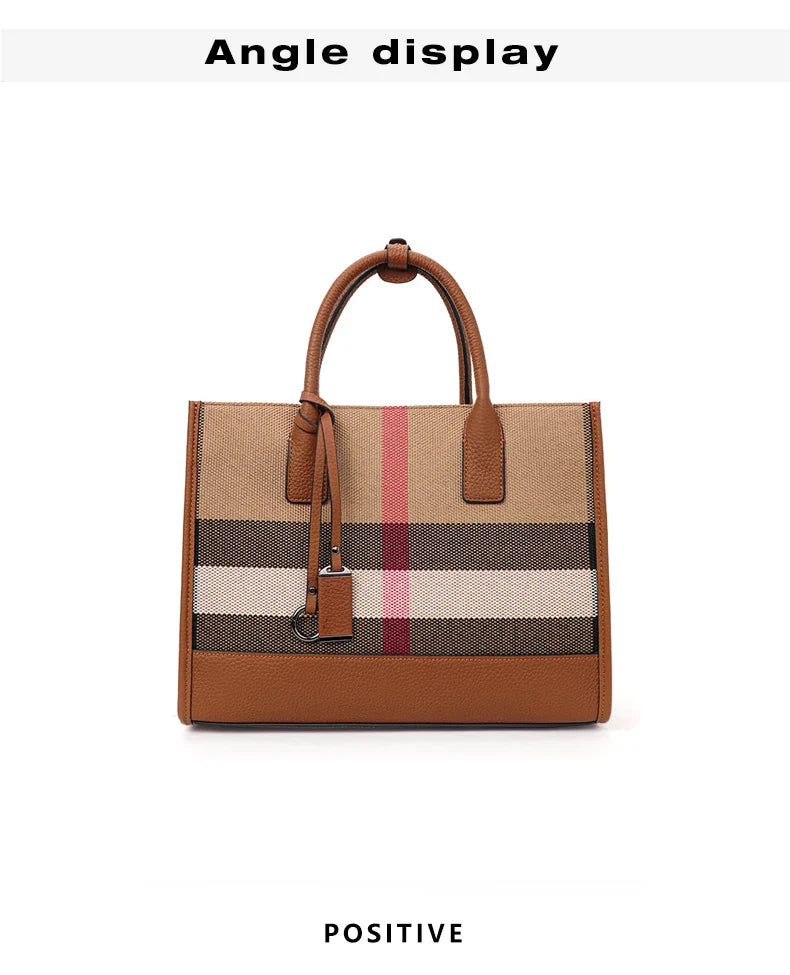 Aidrani Women’s Plaid Canvas Handbag – Classic Large Capacity Cowhide Single Shoulder Crossbody Bag