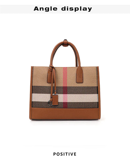 Aidrani Women’s Plaid Canvas Handbag – Classic Large Capacity Cowhide Single Shoulder Crossbody Bag