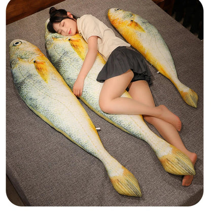 Big Yellow Croaker Plush Toy – Long Cushion Pillow for Boys’ Bedroom Decor & Gift