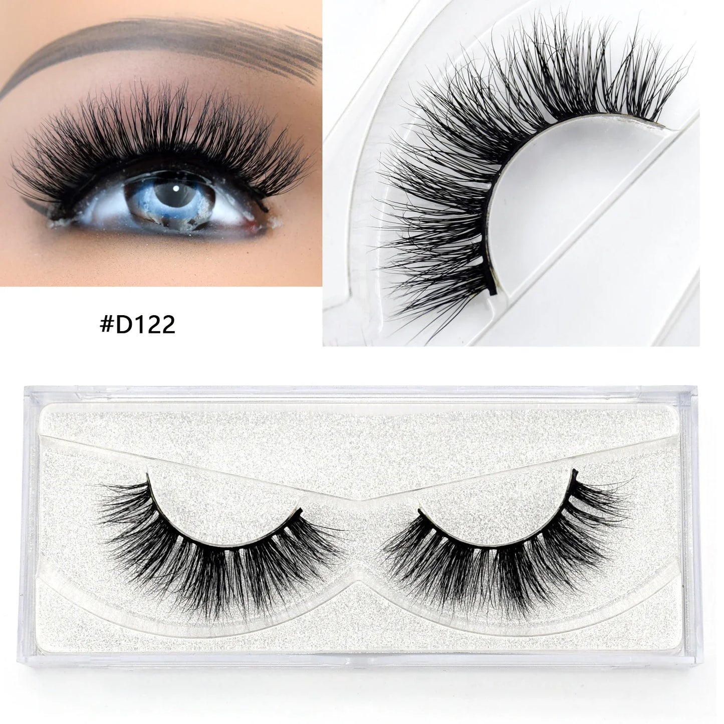 3D Real Mink False Eyelashes – Thick Handmade Strip Lashes with Glitter Packing for Makeup Beauty D101