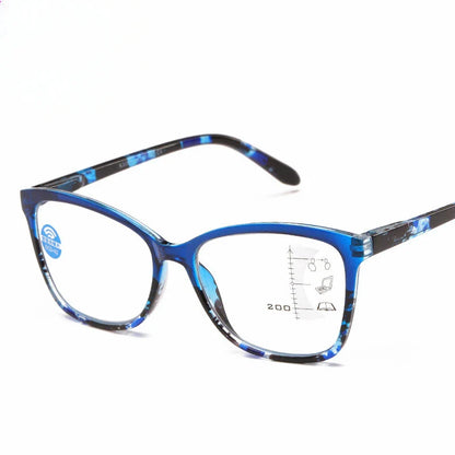 Progressive Multifocal Reading Glasses Anti Blue Light Floral Frame Lightweight Spring Hinges Fashion Eyewear for Men & Women
