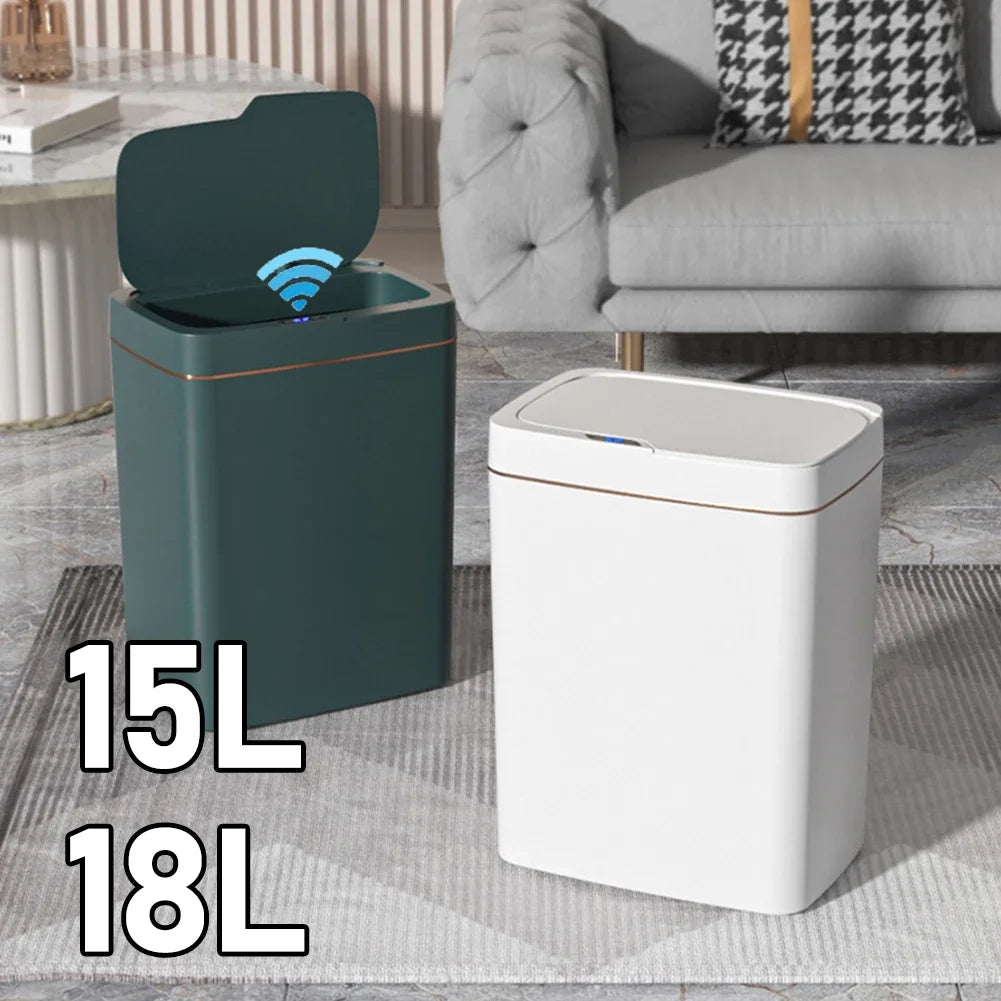 15/18L Smart Sensor Trash Can — Waterproof Touchless Automatic Motion Trash Bin for Kitchen & Bathroom
