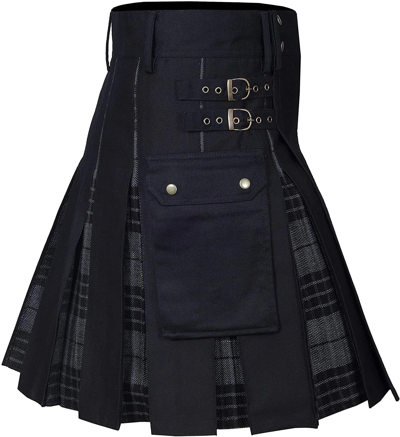 Men's Utility Hybrid Kilt - 100% Cotton Denim Tartan Style Box Pleated Traditional Kilt
