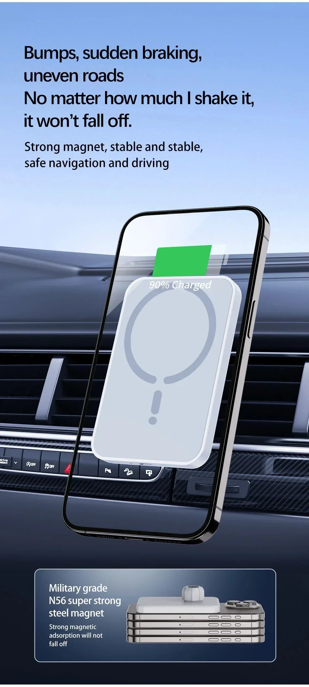 100W Magnetic Wireless Car Charger & Air Outlet Phone Holder — Fast Charging Station for iPhone 16/15/14/13/12 Pro Max