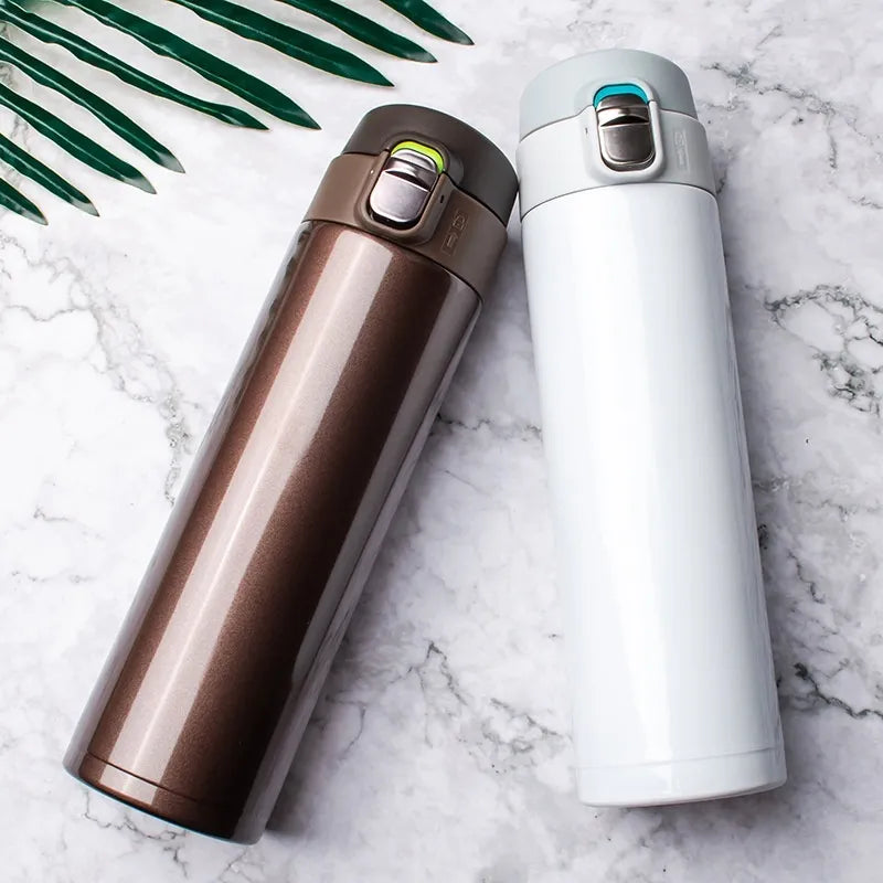 500ML Stainless Steel Vacuum Flask with Bouncing Cover - Thermos Cup for Coffee, Tea, and Milk