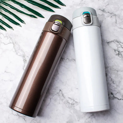 500ML Stainless Steel Vacuum Flask with Bouncing Cover - Thermos Cup for Coffee, Tea, and Milk