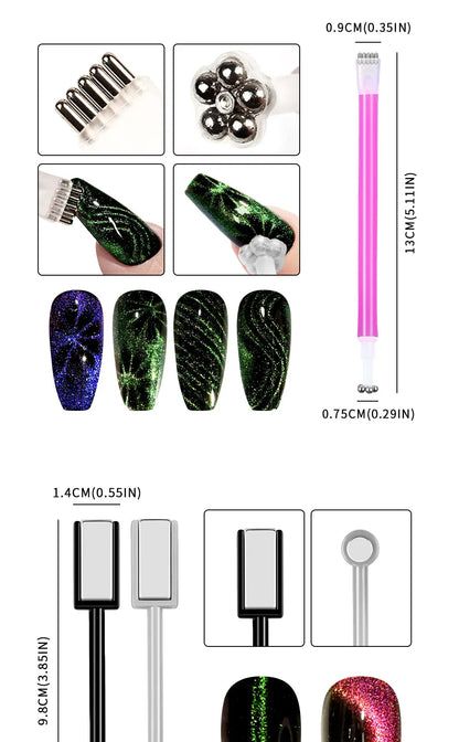 Nail Art Magnetic Wand Pen Set - 3D Cat Eye Gel Painting, UV Gel Polish Magnet Tools for Magic Manicure