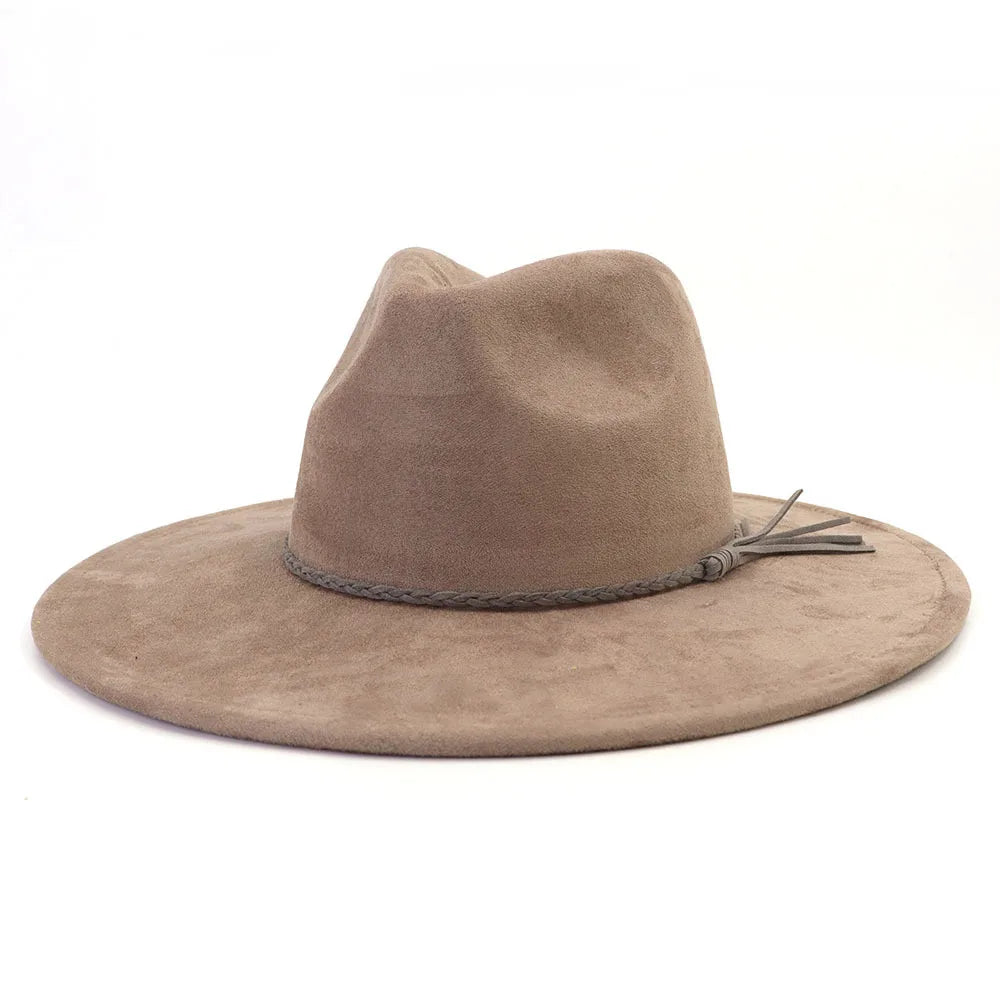 Suede Top Hat Fedora - 9.5cm Wide Brim Felt Jazz Hat for Men and Women, Autumn/Winter Classic Church Sombrer