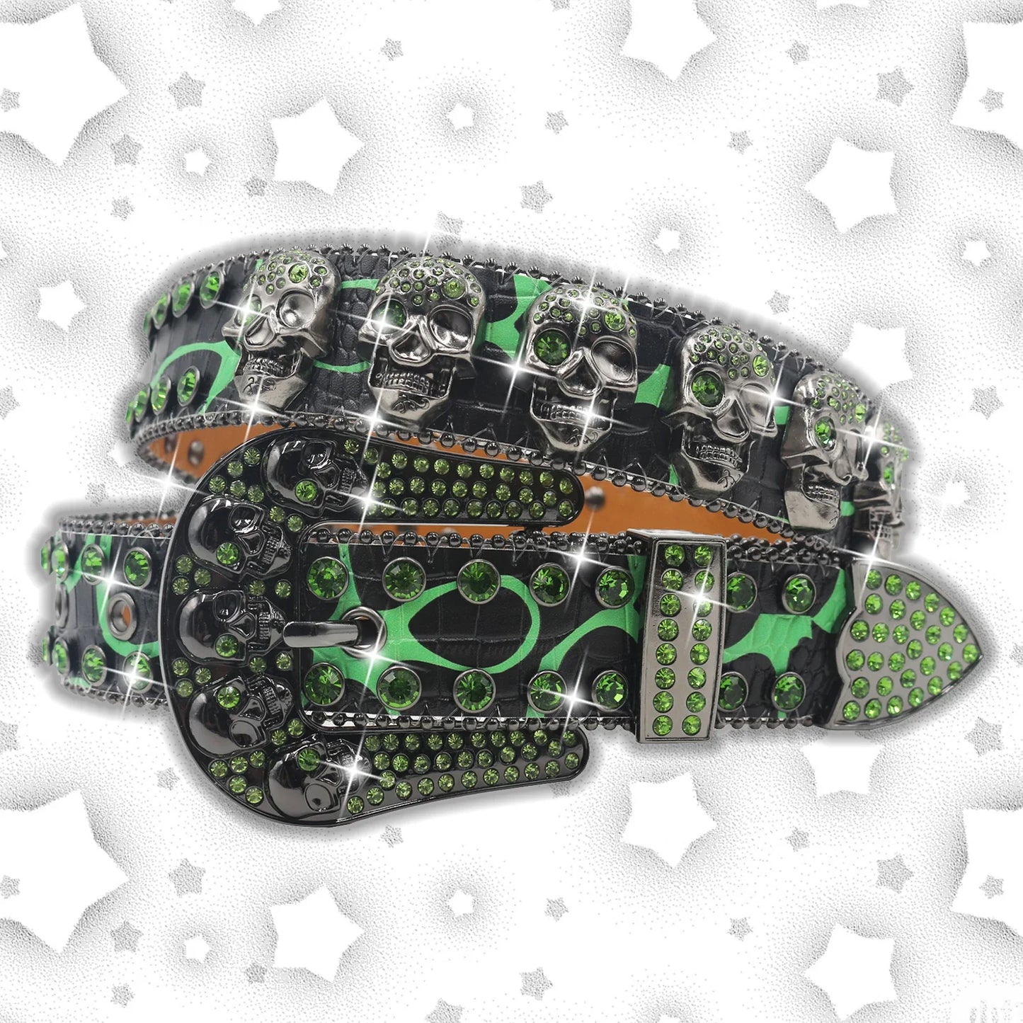 Men's & Women's Skull Rhinestone Western Denim Belt – Hip Hop Punk Y2K Shiny Rivet Artificial Diamond Design