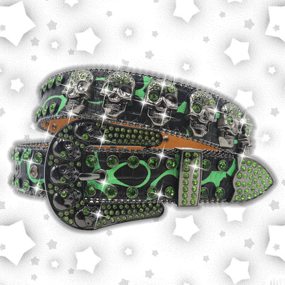 Men's & Women's Skull Rhinestone Western Denim Belt – Hip Hop Punk Y2K Shiny Rivet Artificial Diamond Design