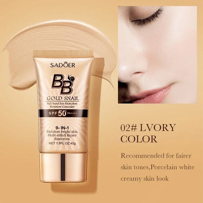 SADOER Gold Snail BB Cream — Oil-Control Matte Foundation & Concealer SPF50+ PA+++ 40g