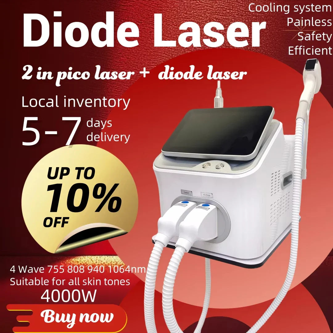 2-in-1 808nm Diode Laser Hair Removal & Picosecond Tattoo Machine – Portable 4000W Q-Switched Device