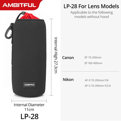 AMBITFUL Camera Lens Drawstring Bag — S/M/L/XL Pouches for Canon, Sony, Nikon DSLR Lenses